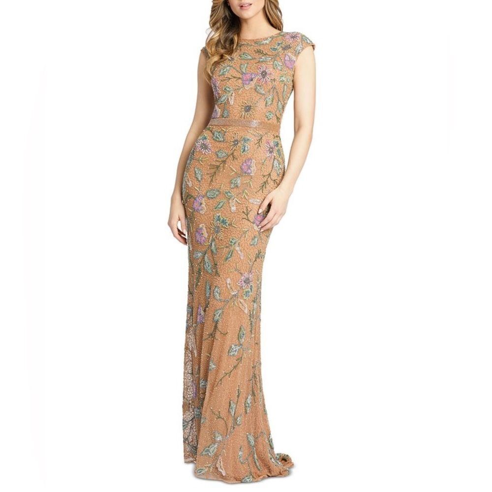 Mac Duggal Beaded Floral Gown Formal Dress, Mustard Yellow, New, Size 10 - Picture 2 of 15
